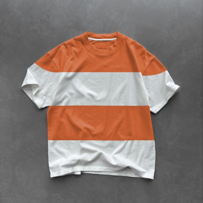 Erkek  Kısa kol  Bisiklet Yaka Parçalı T-Shirt - Turuncu